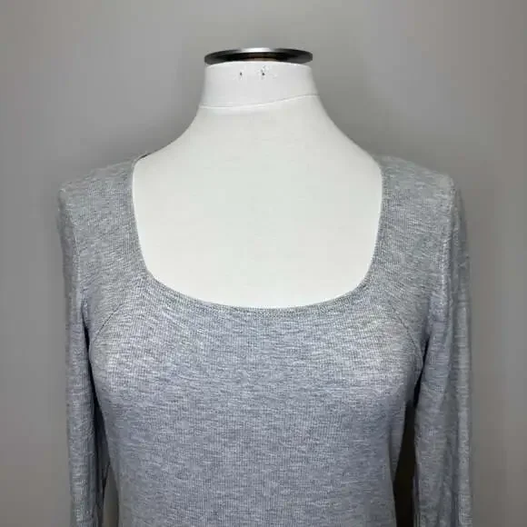 Kaileigh Estelle Square Neck Knit Long Sleeve Bodysuit Gray, Sz L - Picture 5 of 8